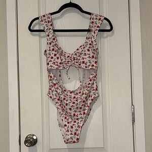 Xhilaration Floral One Piece Swimsuit - White and Red